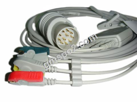 Użu bil-Cable ta ' ECG biċċa waħda Nihon Kohden ma Leadwire, 3 taċ-ċomb, IEC, Grabber, 11PIN